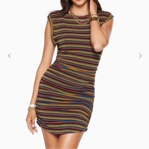 Ramy Brook Darinda Ruched Striped Metallic Detail Cap Shoulder Mini Dress M